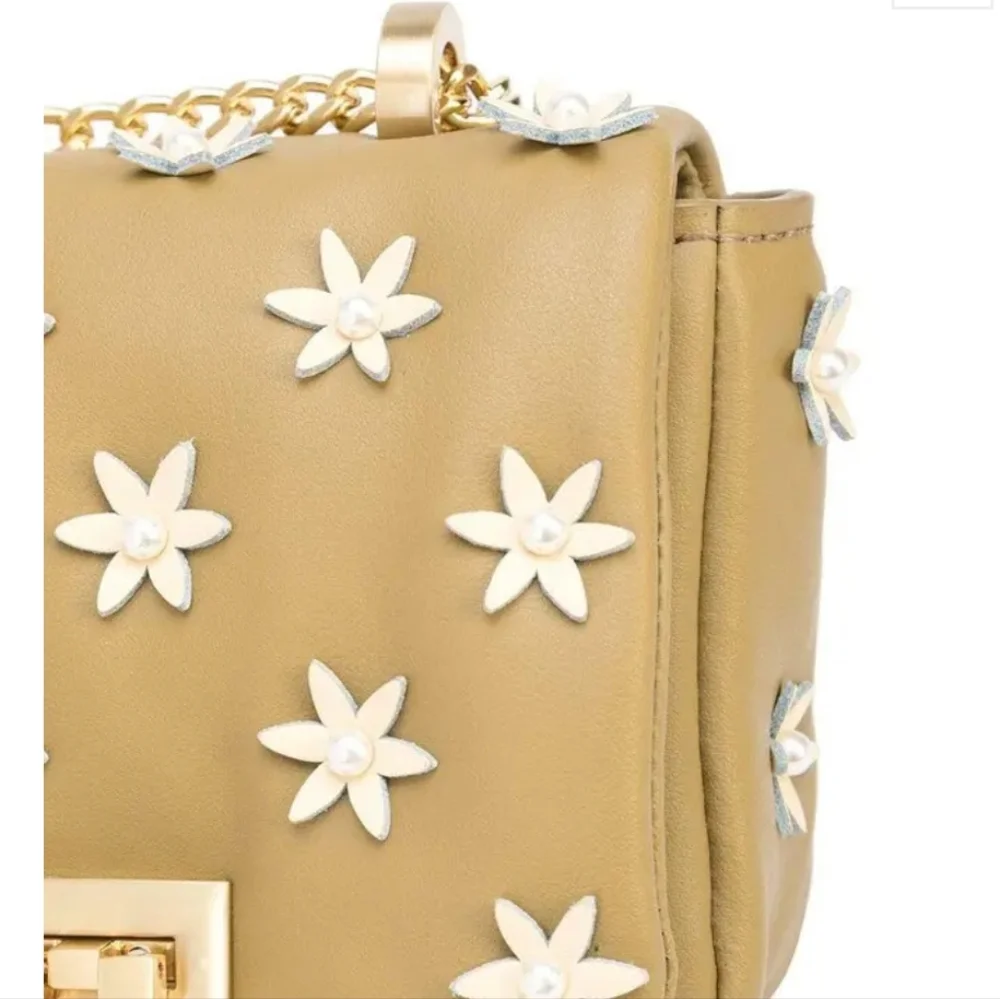 Zac Posen Mustard Yellow Leather Crossbody with White Floral Appliqué - Picture 3 of 14